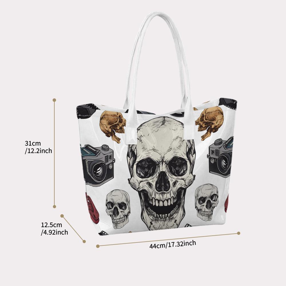 Skull Vintage Camera Print Tote Bag Fashion Casual Large Capacity Shoulder Handbag for Daily Use