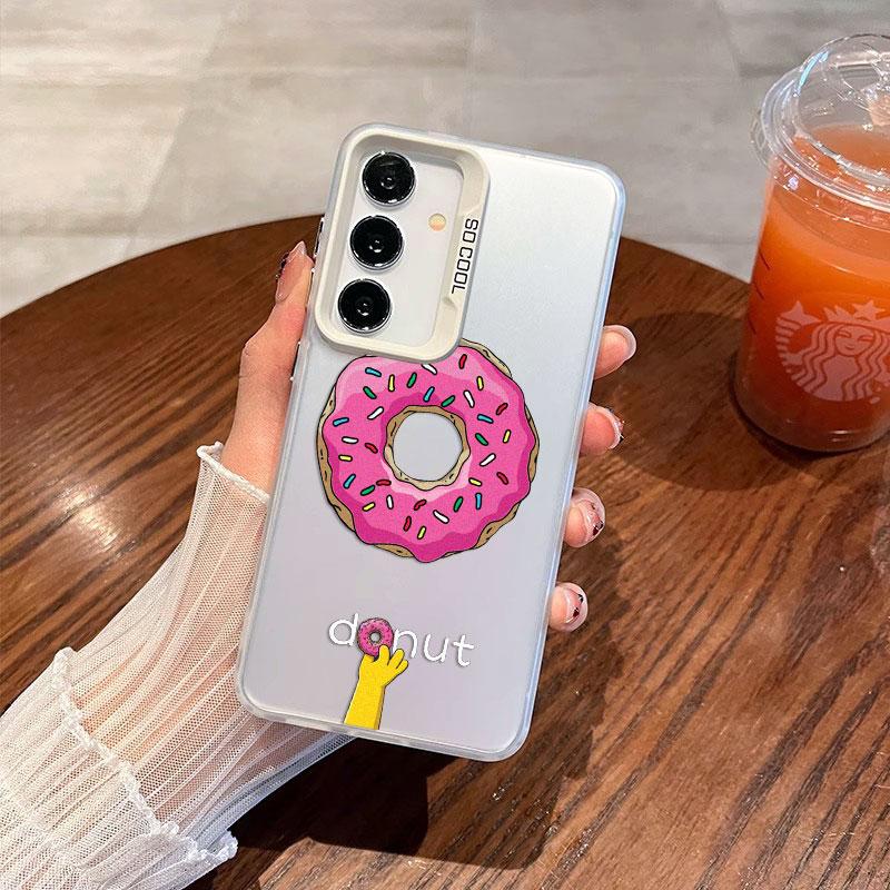 For Samsung Galaxy S21 S23 S24 FE S25 S24 S23 S22 Ultra Plus Laser Phone Case Sweet Fabulous Pink Donut Cookies Bread Cake Cover