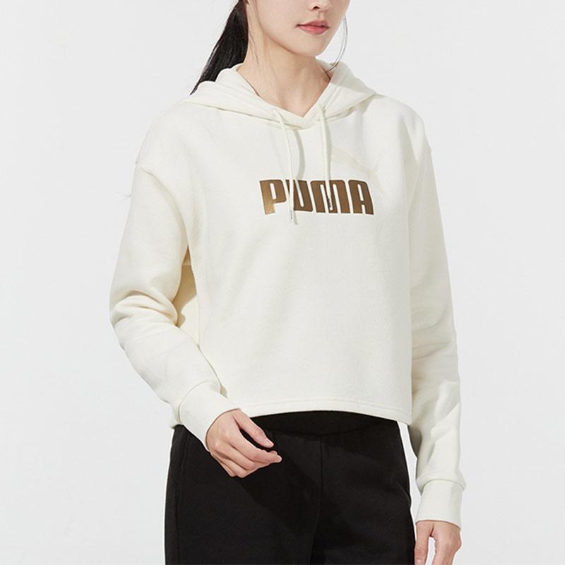 (WMNS) PUMA Essential Metallic Cropped Hoodie 'Beige' Women's 847673-73