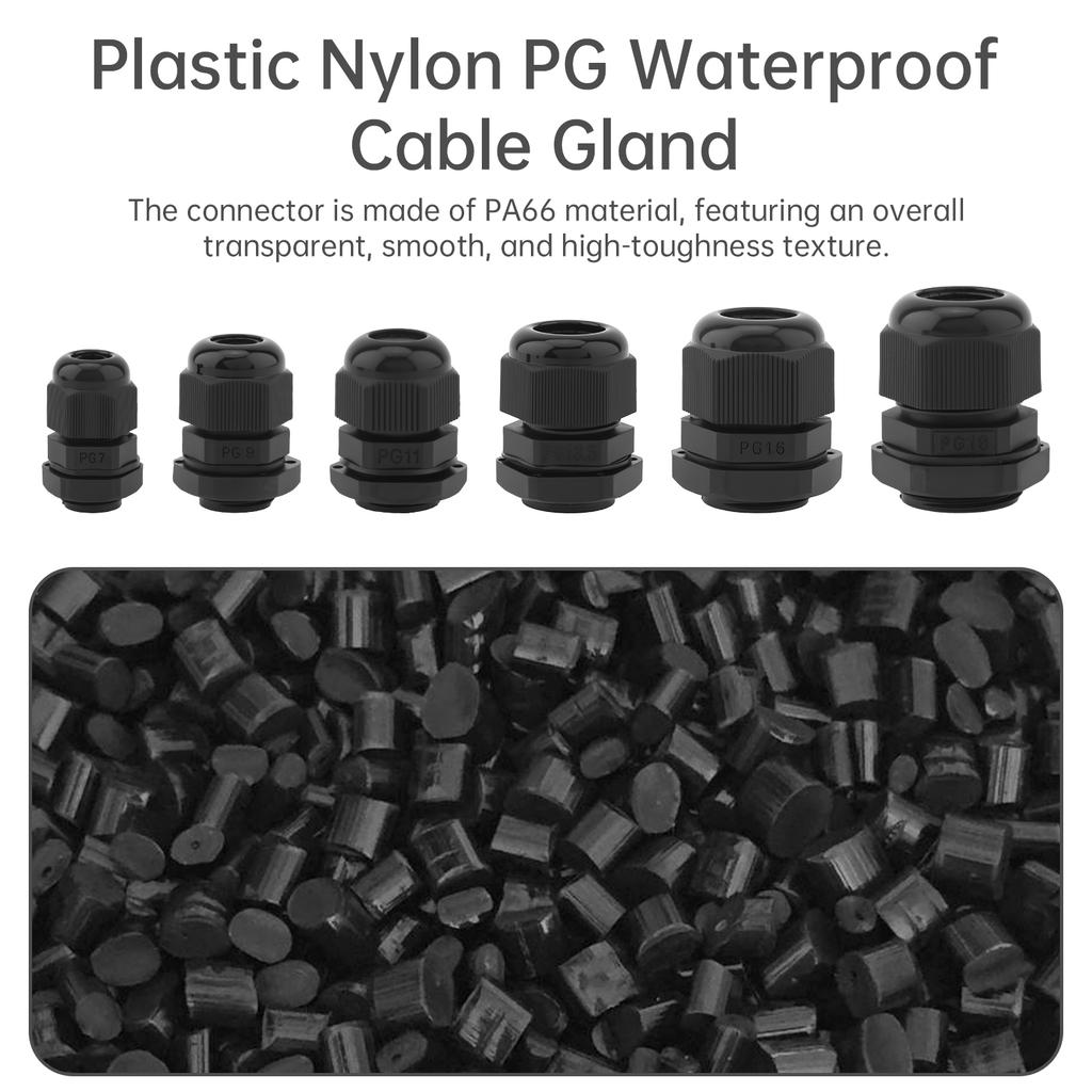 PG Cable Gland,Black Plastic Nylon Cable Connector,IP68 Waterproof Wire Glands Connector Fitting,PG7-PG19 Cable Gland,Simple Installation