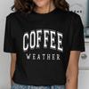 Coffee Weather Retro Letters Tshirt for Women Short Sleeve Round Neck Loose Large Size Casual Top Oversized TShirts Clothing