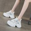 2025 Summer New Platform Dad Shoes Women's Rhinestone Lace-up Mesh Shoes Versatile Heel High Casual Height Increase and Thin Women's Shoes