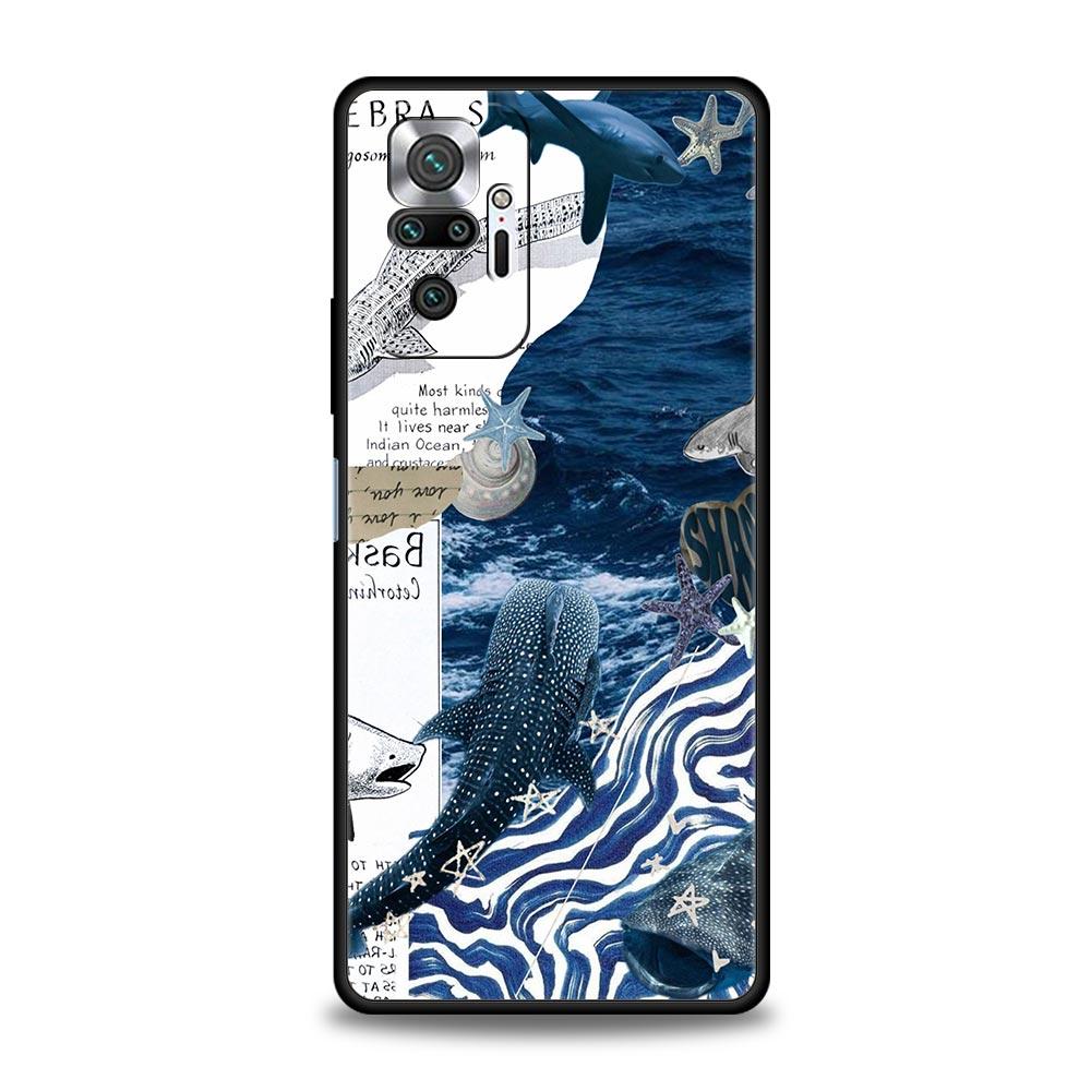 Чехол для телефона для Xiaomi Redmi Note 14 13 12 Pro Plus 5G 9S 9 10 11 4G 14C 13C 12C 10C 9C 9A Морской Кит Акула Плавает Мягкий Чехол