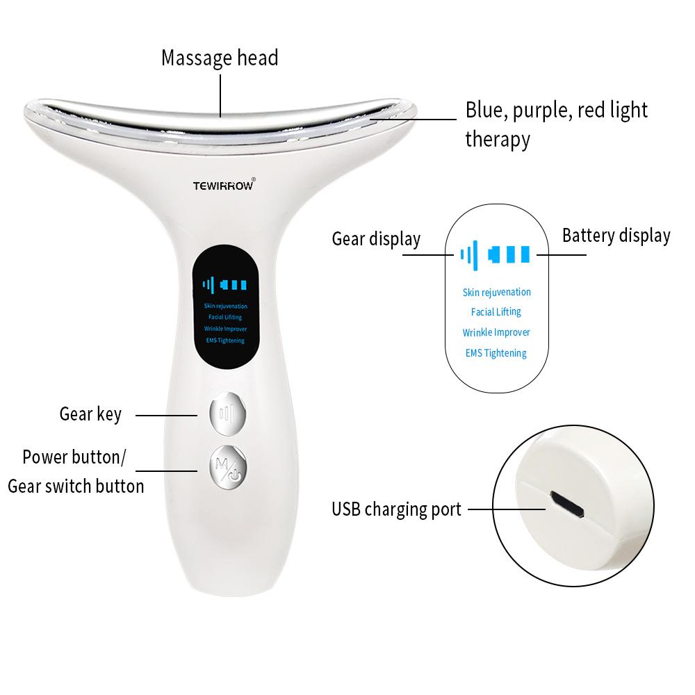 TEWIRROW Массажер для лифтинга шеи и лица Smart Sensing Skin Антивозрастное устройство для лица и шеи с 3 режимами массажа для подтяжки кожи Перезаряжаемый