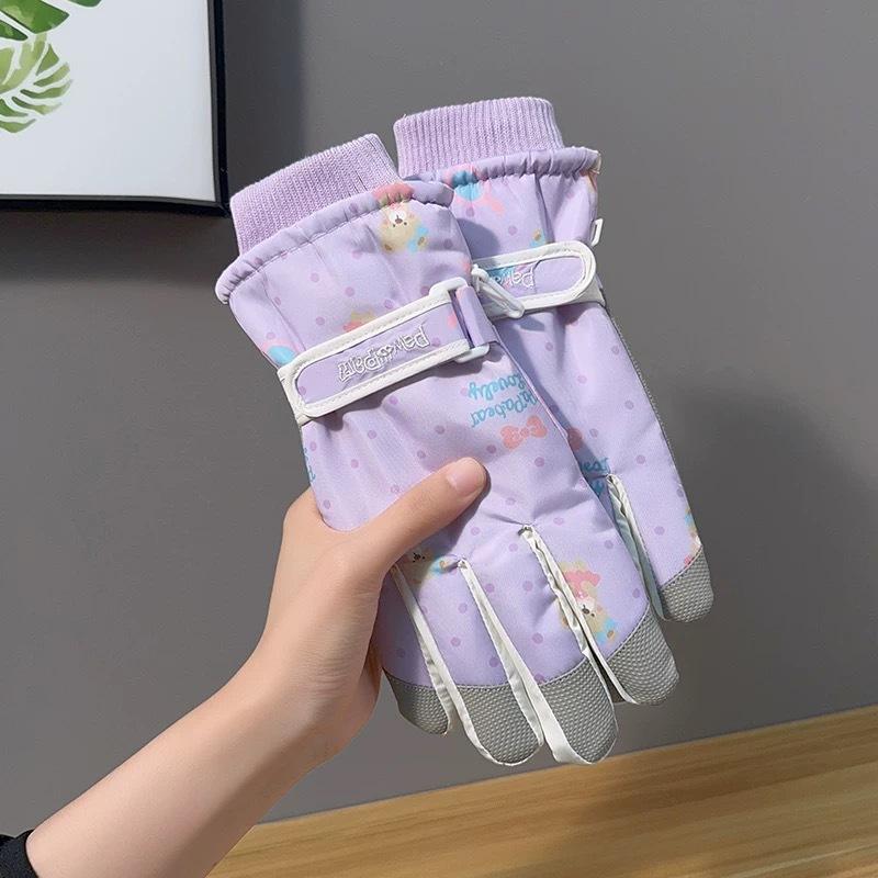 Милые женские перчатки с медвежонком для катания на ветрозащитные и теплые, на флисовой подкладке и утолщенные, водонепроницаемые и морозостойкие, для активного отдыха, лыжные