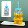 Bear Glass Sippy Cup with Leak-Proof Lid Straw Cute Bear Glass Mug for Juice Milk Tea Smoothies Creative Bear-themed Drinkware