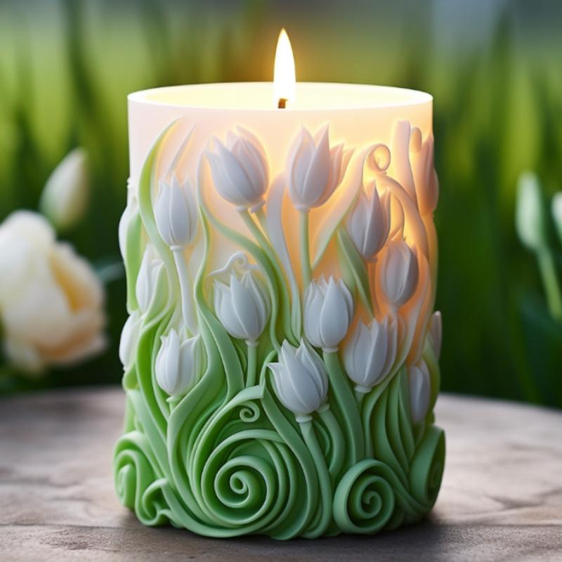 Flower Cylindrical Candle Mold Lavender Tulip Sunflower Lily Silicone Mold Candle Making Tools DIY Gypsum Aromatherapy Molds