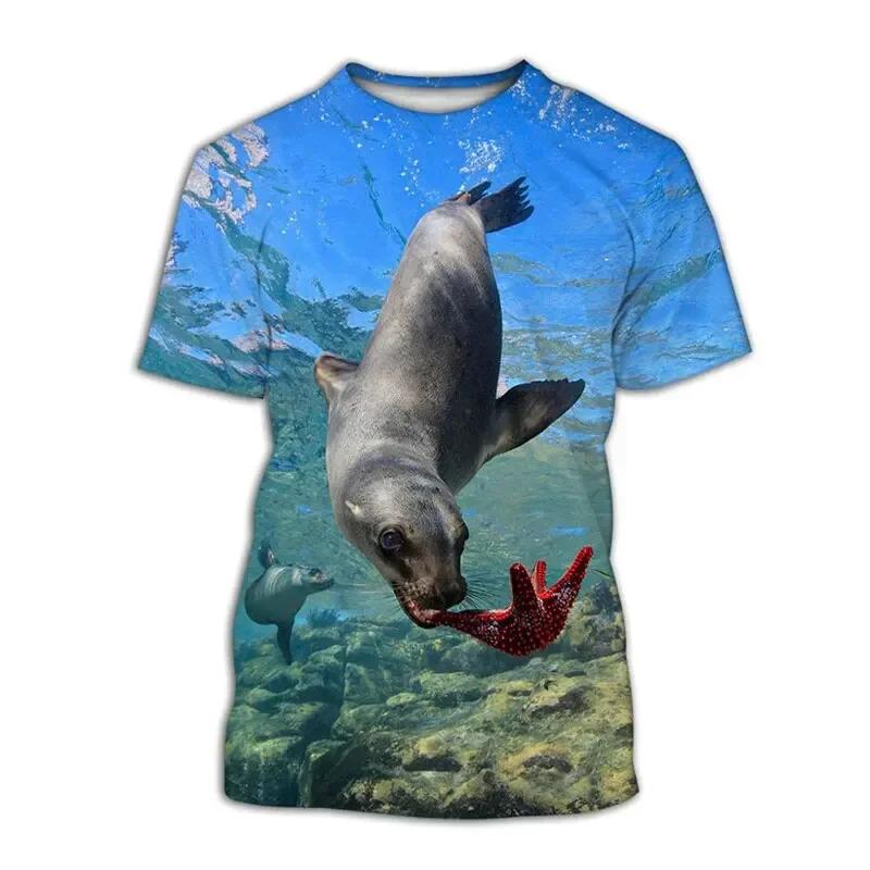 Cute Baby Seal Ice Snow Arctic Scenery 3D All Over Print Short Sleeve T-Shirt Casual Top