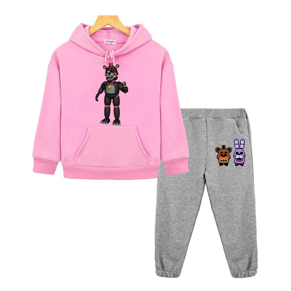 Комплекты с капюшоном FNAF для мальчиков и девочек, толстовка с капюшоном в стиле аниме, флисовый пуловер, куртка, осенняя толстовка с изображением медведя и кролика, каваи, детская бутиковая одежда
