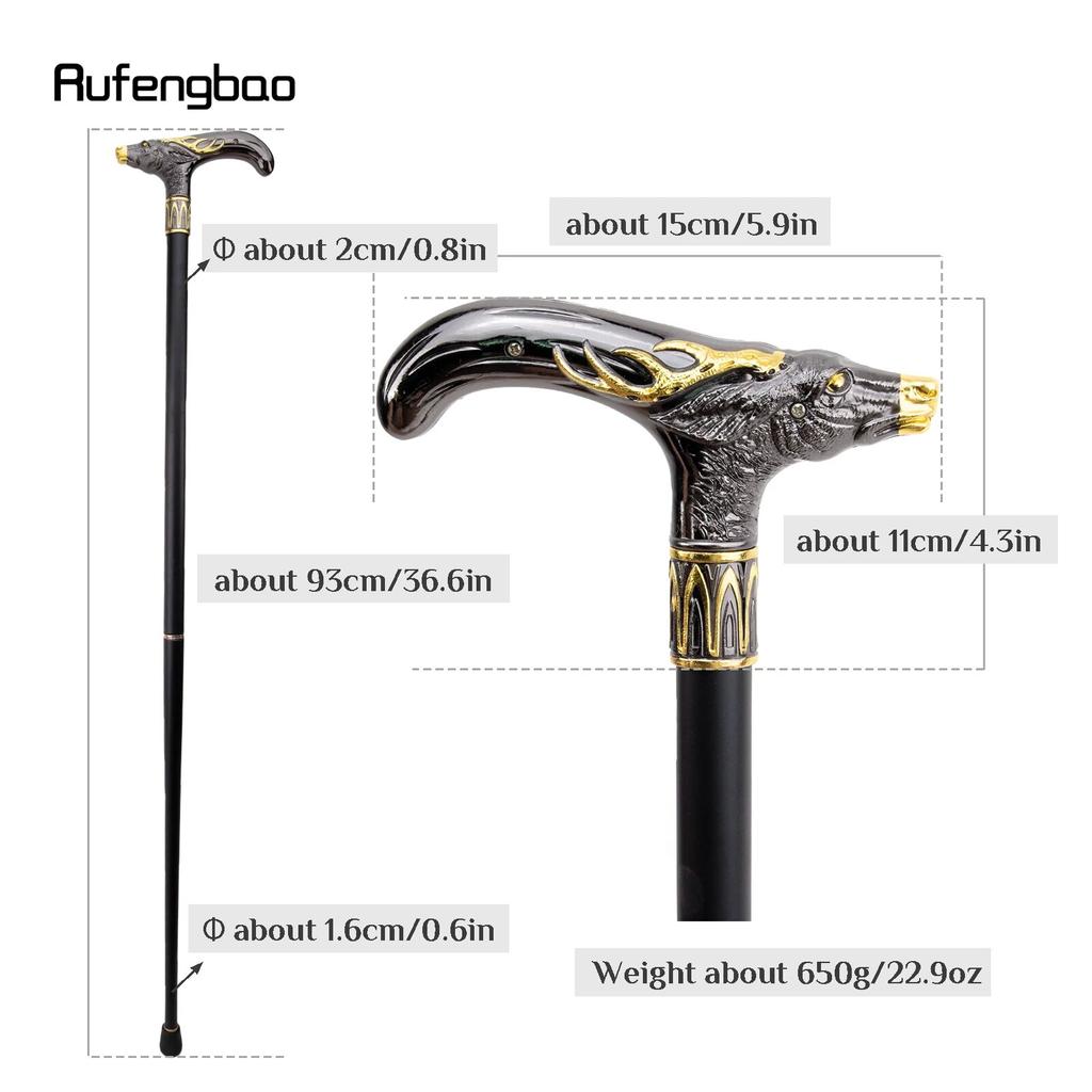 Golden Black Sika Deer Head Walking Cane Fashion Decorative Walking Stick Gentleman Elegant Cosplay Cane Knob Crosier 93cm