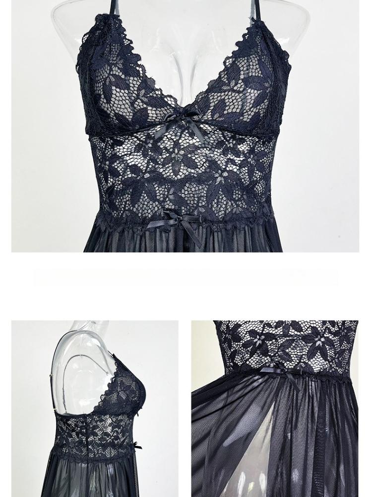 Сексуальная сетчатая кружевная ночная рубашка большого размера с высоким разрезом, длинная комбинация, разноцветная одежда для дома 681, стильная одежда для сна, разработанная для фигур с изгибами