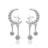 925 Sterling Silver Crystal Star Moon Ear Piercing Drop Earrings for Women Wedding Jewelry Party Accessories Pendientes