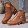 Fashion Roman Retro Short Boots Women 2025 Spring Autumn Shoes Casual Round Head Thick Low Heels Brown Side Zipper Ankle Boots for Women