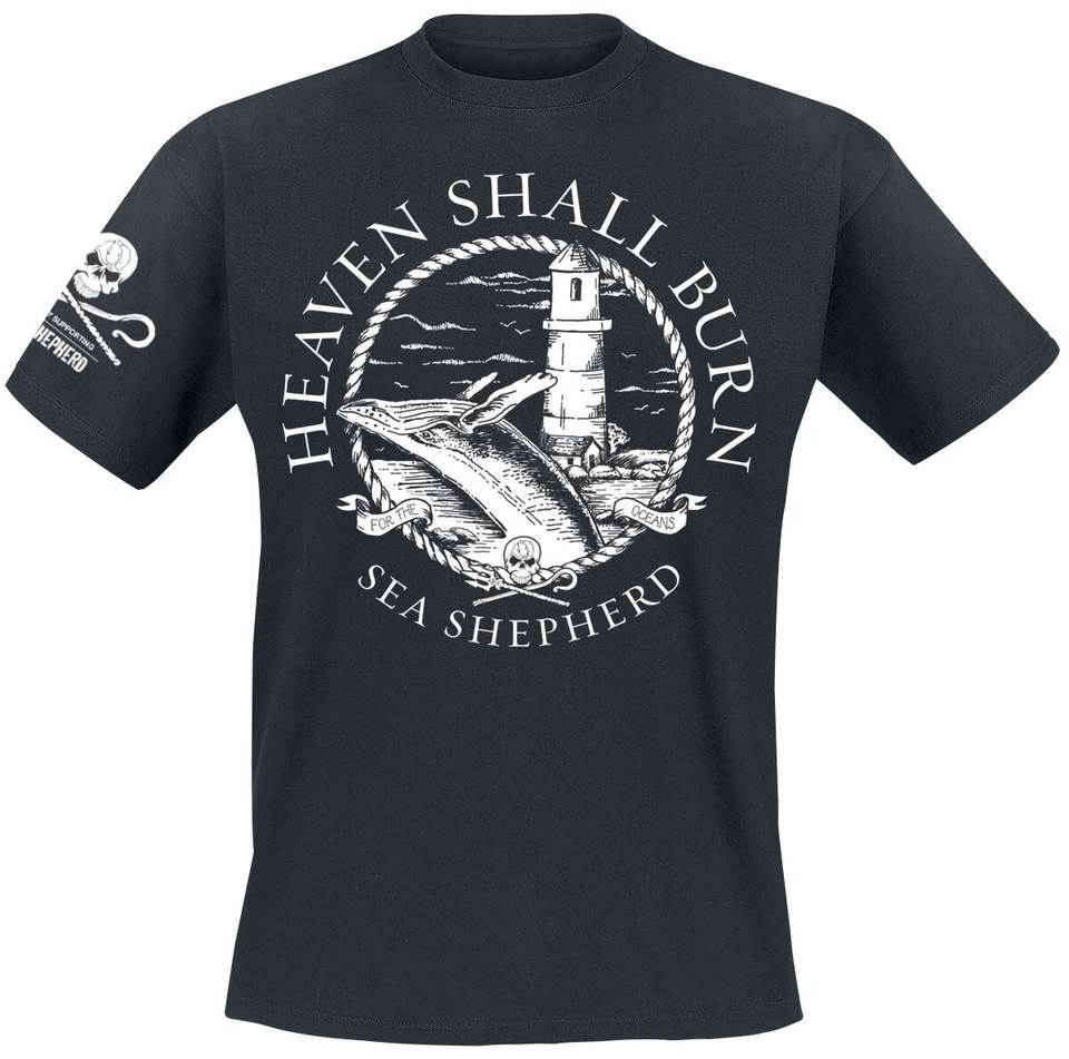 Heaven Shall Burn Sea Shepherd Tee, Melodic Death Metal T-Shirt with Whale Lighthouse Print & Lyrics, Band Fan Merch