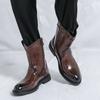 Men’s Western Cowboy Boots Pointed Toe Motorcycle Boots Black Brown Casual Retro Dress Zipper Leather Men’s Shoes Plus Size