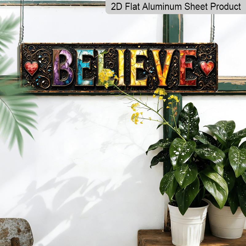 Плоский 2D, 1 шт. ретро Алюминиевая Декоративная Табличка "believe” с Дизайном в Форме Сердца - Сельское Украшение, Подходит для Дома, Офиса, Мужского Угла, Кухни