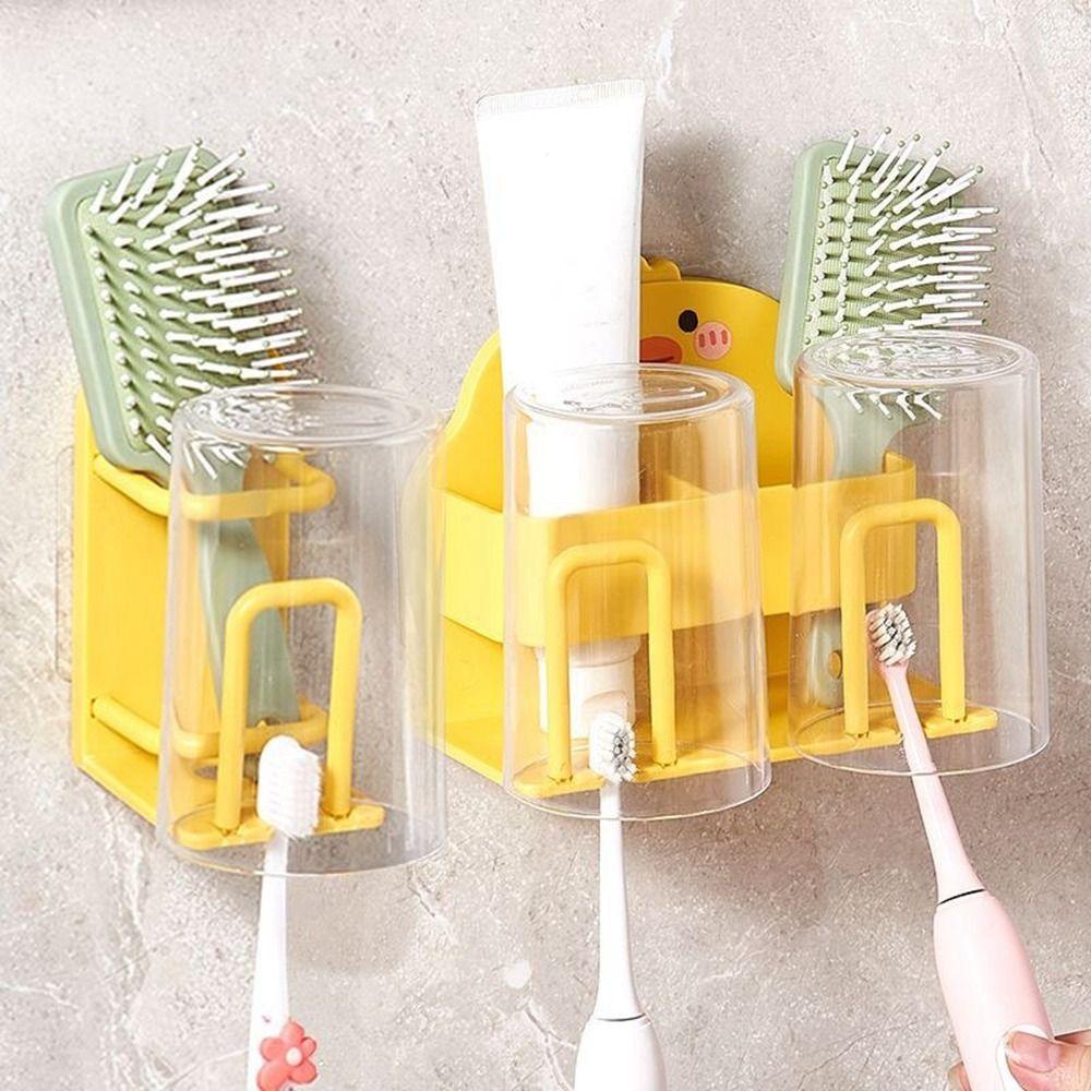 Wall Mounted Duck Toothbrush Holder Plastic Toothpaste Toothbrush Storage Rack Bathroom