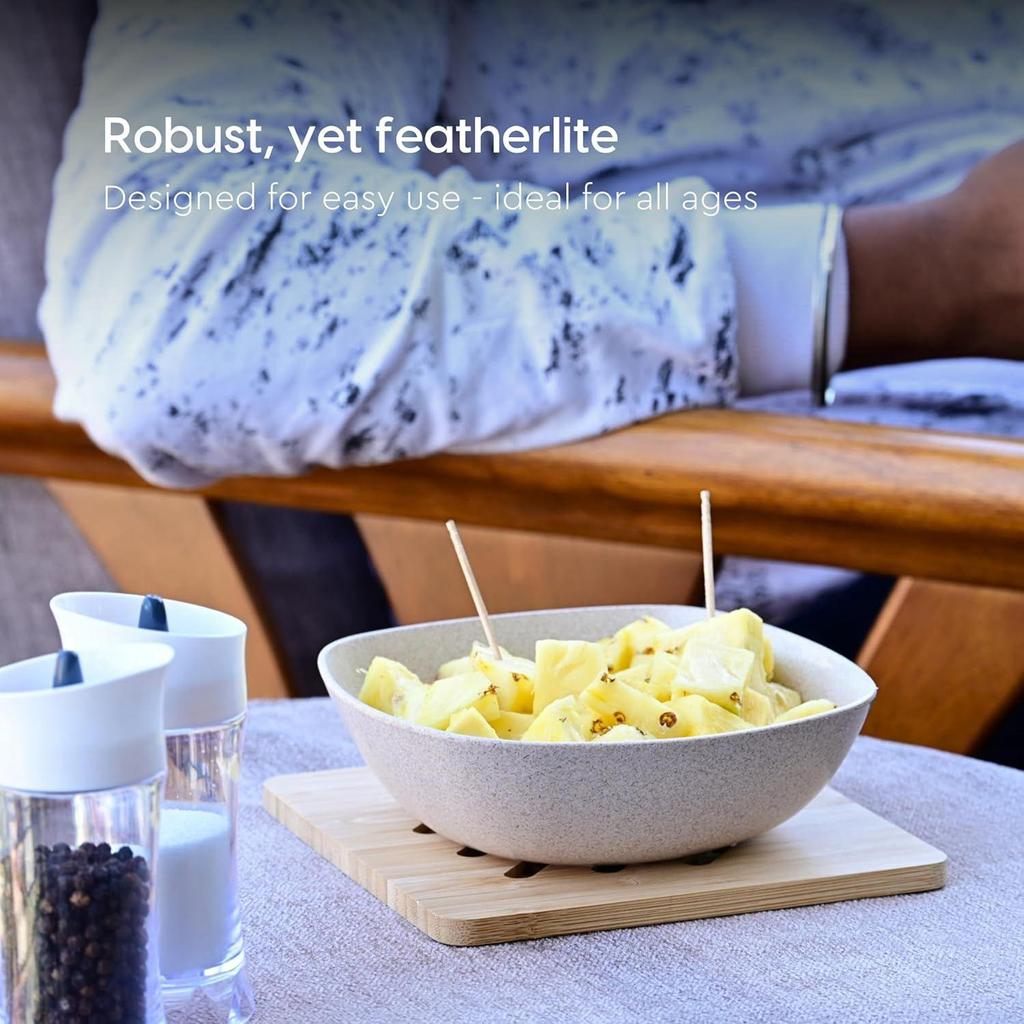 Set of 2 Earth-Friendly Multipurpose Bowls for Kitchen | 600 ml | Made with Bamboo Fibers & Rice Husk | Microwave Safe Bowl