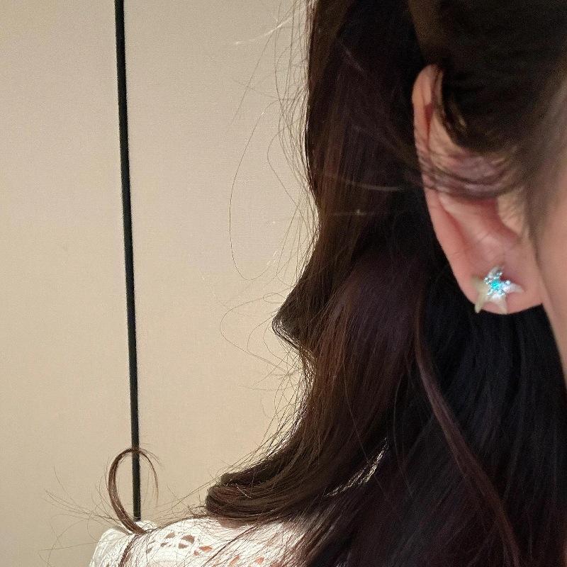 French Light Luxury Retro Blue Diamond Brushed Small Starfish Stud Earrings Inlaid With Zircon Niche High-End Personalized Earrings