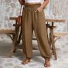Женские повседневные и модные широкие брюки на резинке со шнурком, однотонные