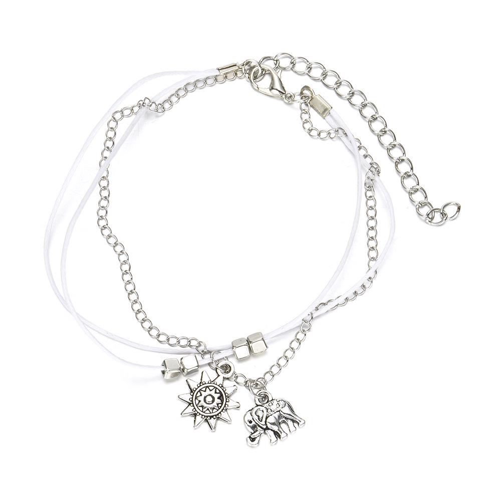 Браслет на лодыжку из кожи с цепочкой из сплава Bohemian Elephant & Sun с бусинами