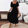 Women's Fashion Solid Color Square Neck Bohemian Five Sleeve Dress Concert Dress Beach Vacation