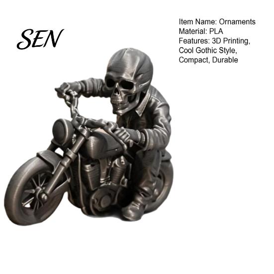 3D Printed Resin Model Skull Motorcycle Rider Statue, Cool Gothic Biker Skeleton Halloween Party Decoration Figurine, Motorbike Sculpture Desktop Car