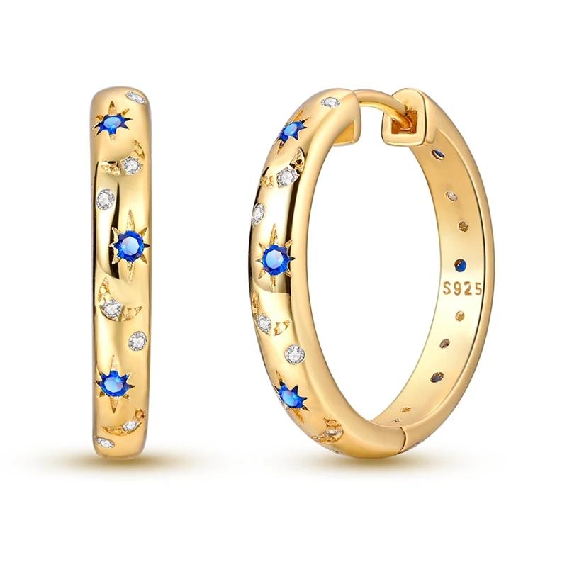 925 Silver Gold Star Moon Bee Pendant Golden Earrings for Women Sparkling Zircon Luxury Wedding Engagement Jewelry Gift
