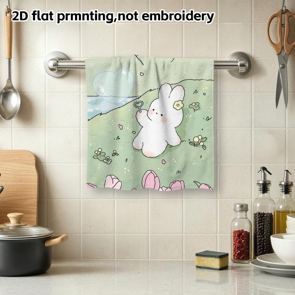 Cute Bunny Print Bath Towel, Soft Absorbent Quick Dry Towel for Daily Use
