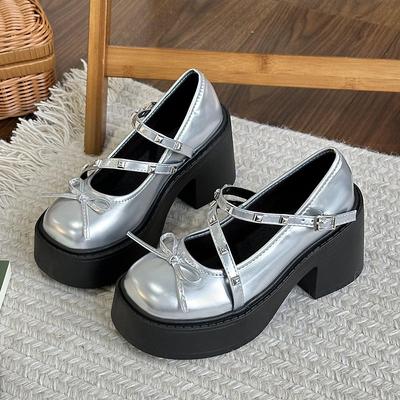 Модные черные туфли в стиле Лолита 2020 года, женские туфли Мэри Джейн на толстой платформе, женские готические туфли с металлическими заклепками, толстый каблук, форменная обувь JK
