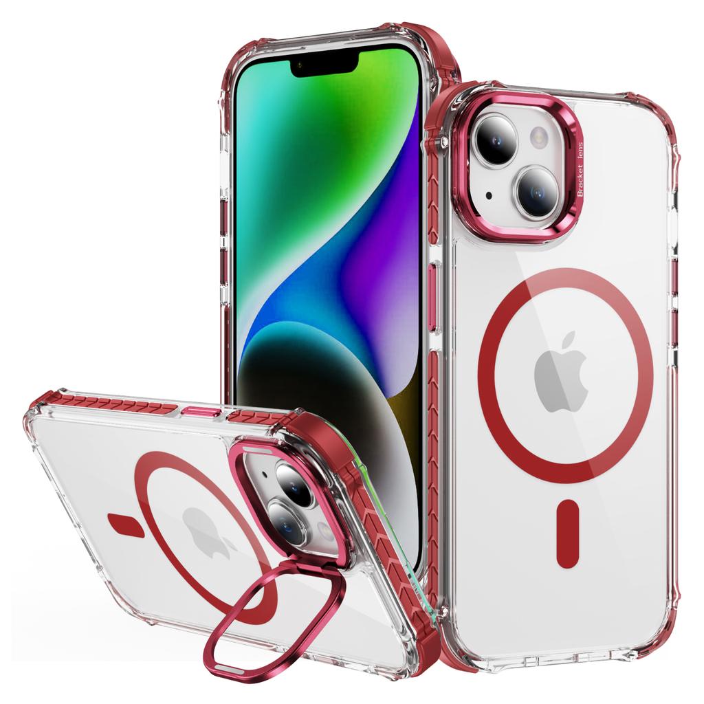 Прозрачный чехол для iPhone 14/13 с крышкой-подставкой для объектива, совместимый с MagSafe