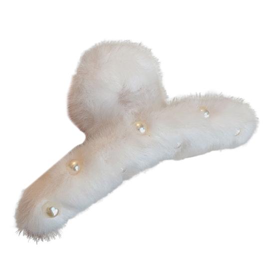 Женская заколка для волос с искусственным жемчугом, декоративная плюшевая заколка для волос с противоскользящими зубцами, зажим для волос на затылке, аксессуары для волос