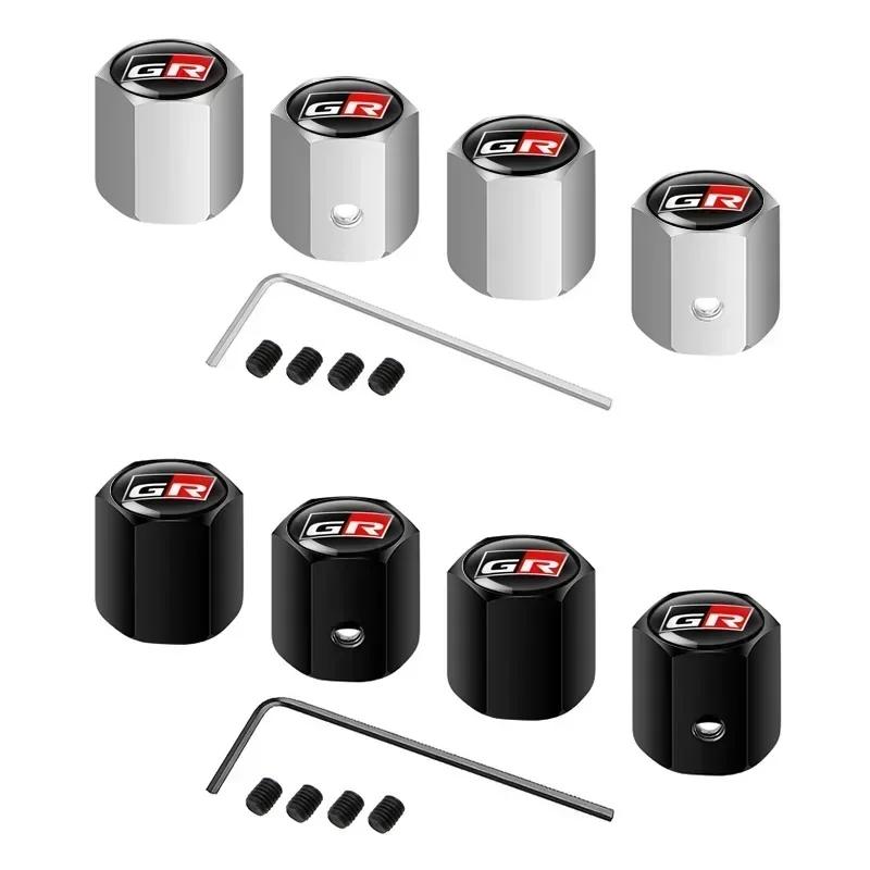 QECB8 Alloy Anti-Theft Tire Valve Caps Car Wheel Stem Rim Caps Covers For Toyota GR Sport Yaris Corolla Hilux Supra C-HR Accessories