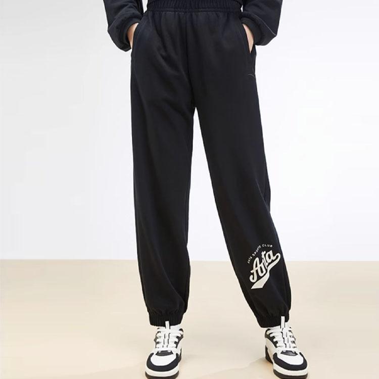 Anta Эластичные трикотажные спортивные брюки с динамическим принтом букв, мужские базовые, черные 162338329-1