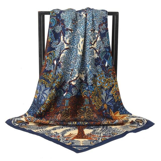 2021 Design Brand Women Square Silk Scarf Chain Print Head Scarfs Female Satin Hijab Scarves Shawl Wrap Lady Headband Foulard