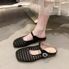 Fashion Mesh Breathable Flat Slippers Women Elegant Weaving Shallow Mary Jane Shoes Comfort Buckle Casual Shoes Zapatos