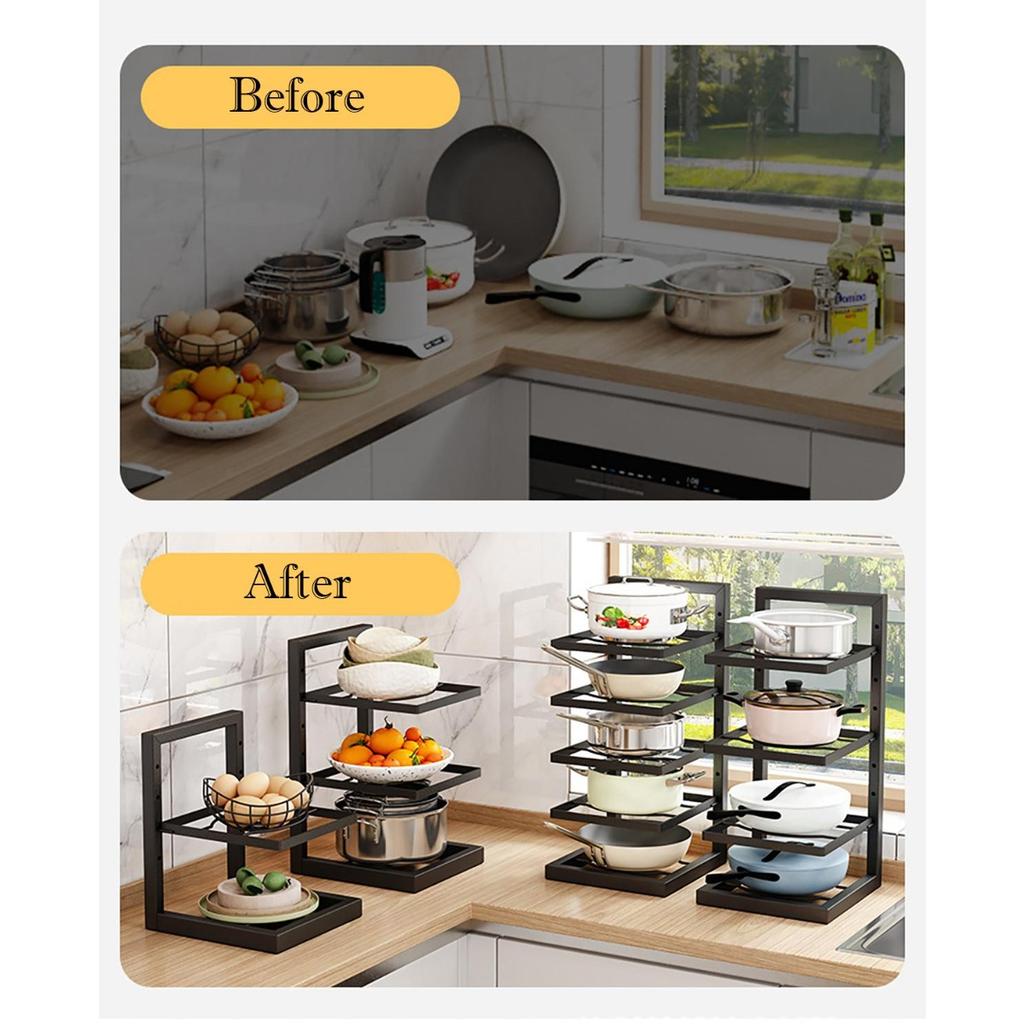 Регулируемая полка для кастрюль, кухонная полка для хранения кастрюль из нержавеющей стали, многослойный органайзер для кастрюль и сковородок для кухни