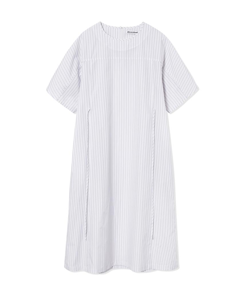 Between A And B Waist Ribbon Stripe Long Dress [White]