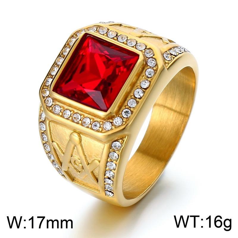 Хип-хоп масонское кольцо для мужчин Винтажные ювелирные изделия из нержавеющей стали AG Freemason с цветными драгоценными камнями Смелые ювелирные аксессуары