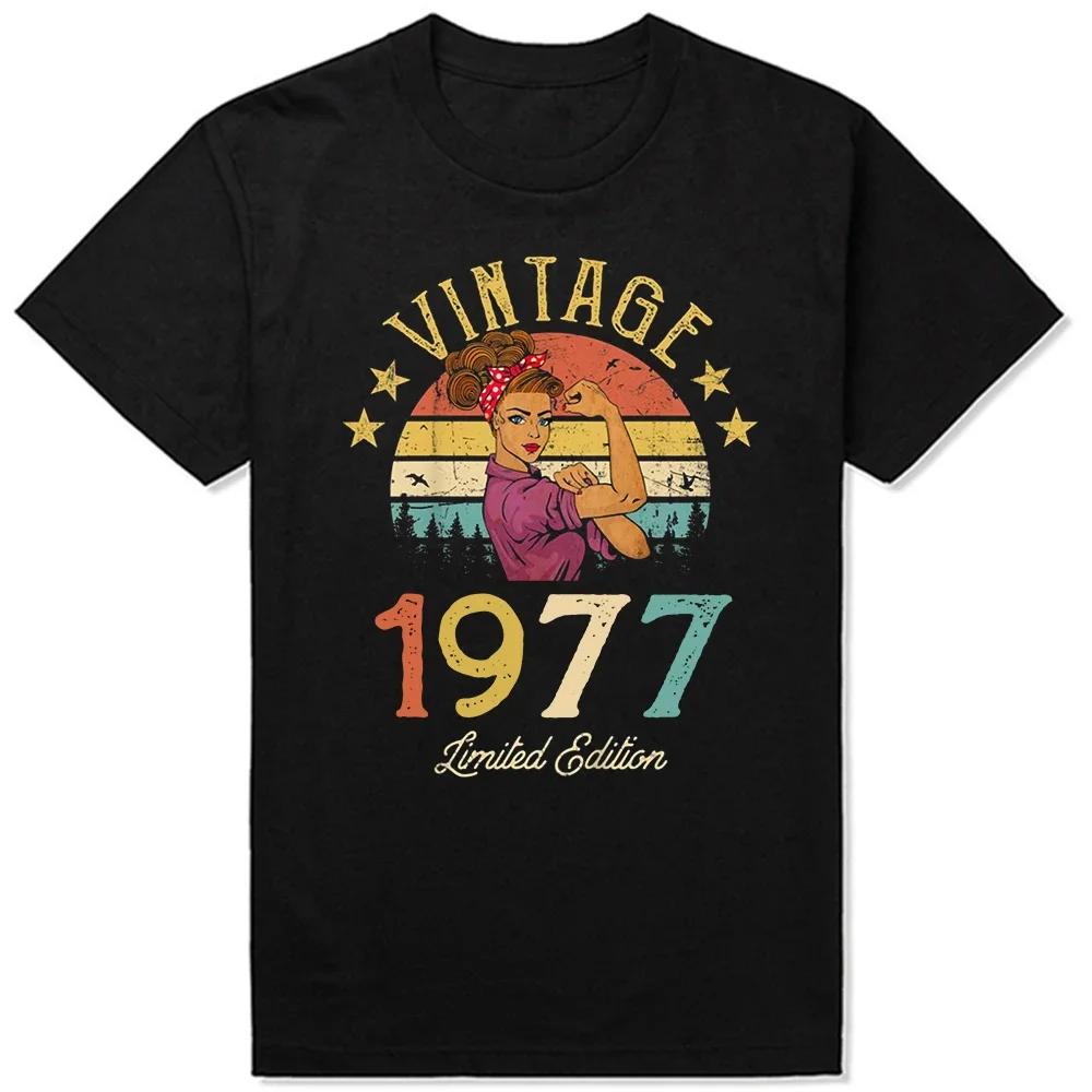 Fashion 47th 47 Years Old Birthday Party Tshirt Male Top Vintage 1977 Limited Edition Black T Shirts Streetwear Harajuku