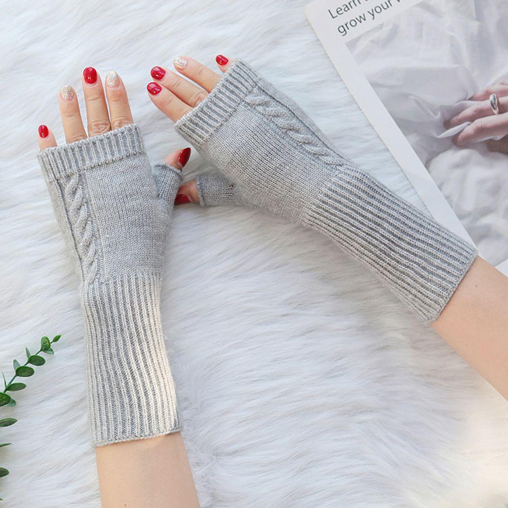 Winter Wrist Arm Faux Wool Women Arm Warmers Hand Mitten Fingerless Gloves Korean Knitted Gloves