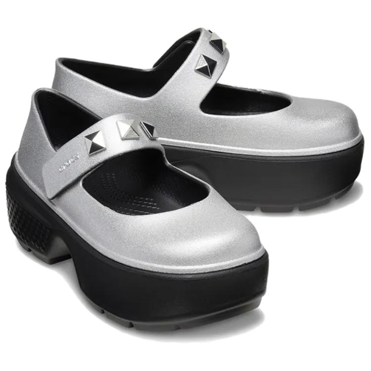 Crocs Модные Удобные Простые Туфли Мэри Джейн на Толстой Подошве Женская Обувь Серебристые 210437-040