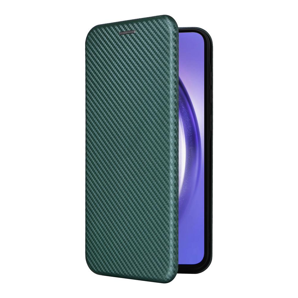 Совместимо с Samsung A55 5G Global: Кожаный чехол-книжка из углеродного волокна