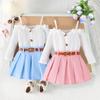 Girls Fashion Set Spring and Autumn Children's Casual Long-sleeved One-line Shoulder Coat with Pleated Skirt Set