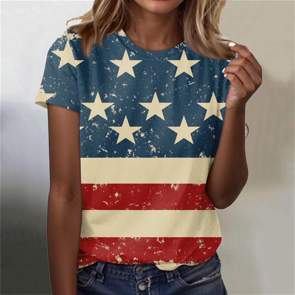 Women's Fashion Casual Printed Round Neck Short Sleeved T-Shirt Top T-Shirt Top Top