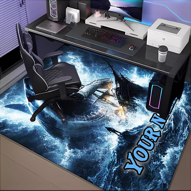 1PC Custom Name Jaws: Ocean Terror Theme Floor Mat Ideal for Living Room, Game Rooms, Office, Bedroom,Floor Mat Playful Design
