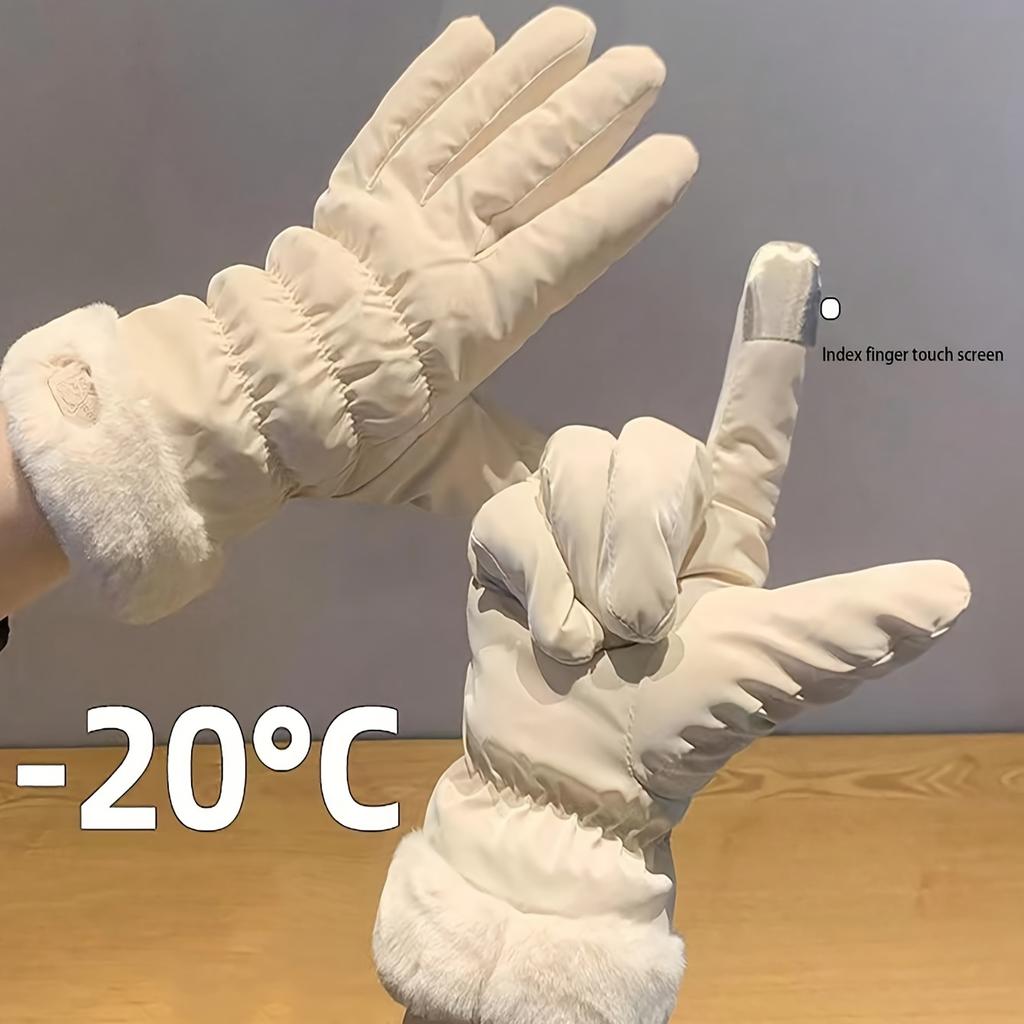 1 пара Женских Зимних Утепленных Плюшевых Теплых Ветрозащитных Мотоциклетных Перчаток с Сенсорным Экраном для Верховой Езды, Горных Лыж, Утепленные