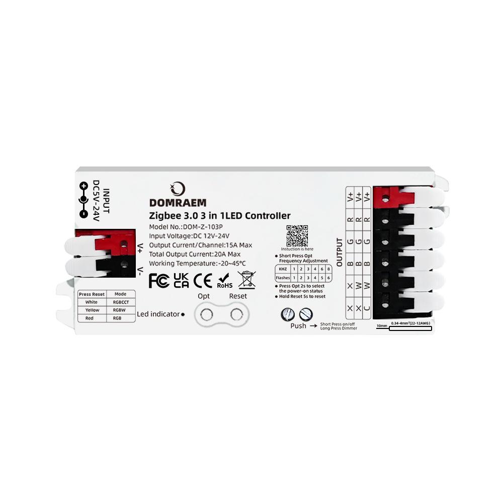 Zigbee 3.0 RGB/RGBW/RGBCCT 3-в-1 Контроллер 20А для Диммируемых Светодиодных Лент, Совместим с Hue
