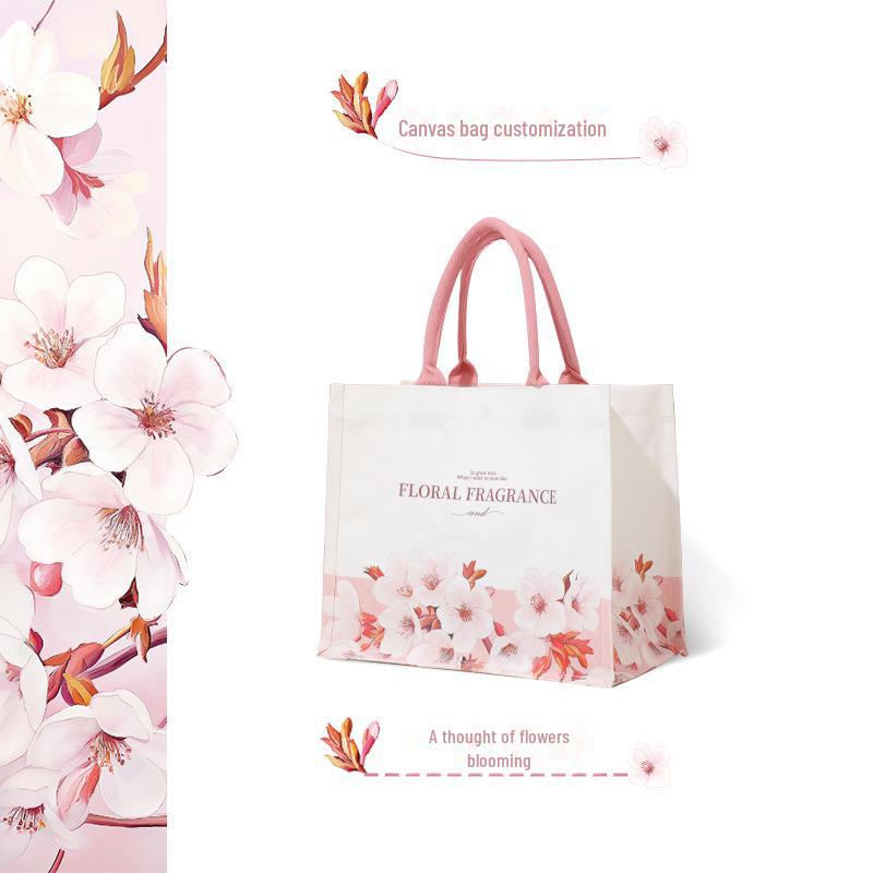 Large 3D Floral Canvas Tote with Custom Ribbon - Ideal for Corporate Promotions