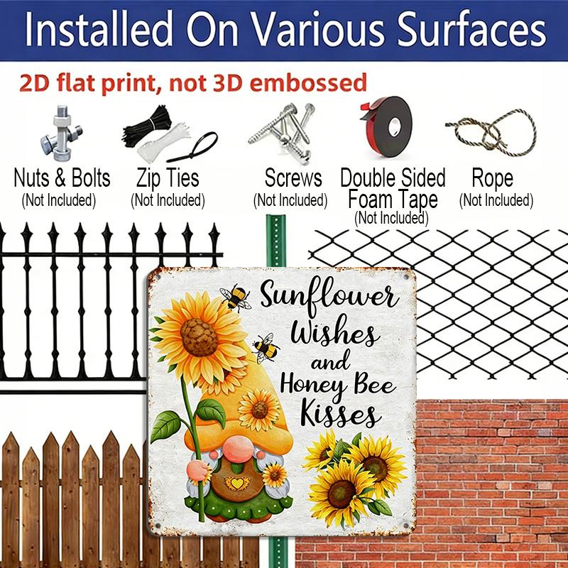 2D Flat, 1pc Vintage Aluminium Metal Sign, Outdoor Decorative Wall Sign, Retro Tin Sign Style, Kindness, "Sunflower Wishes and Honey Bee Kisses